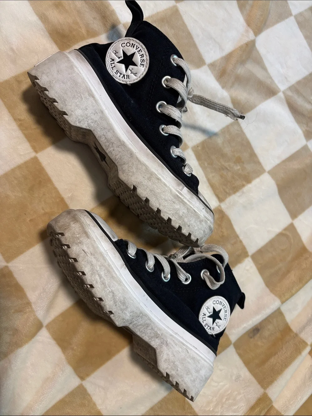 Converse Black and White High-Top Platform Lug-Sole Sneakers